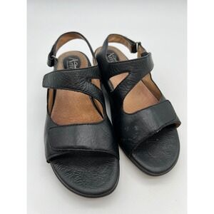 CLARKS Artisan Sandals Women 8.5 Black Leather Slingback Wedge 74016 Summer Shoe